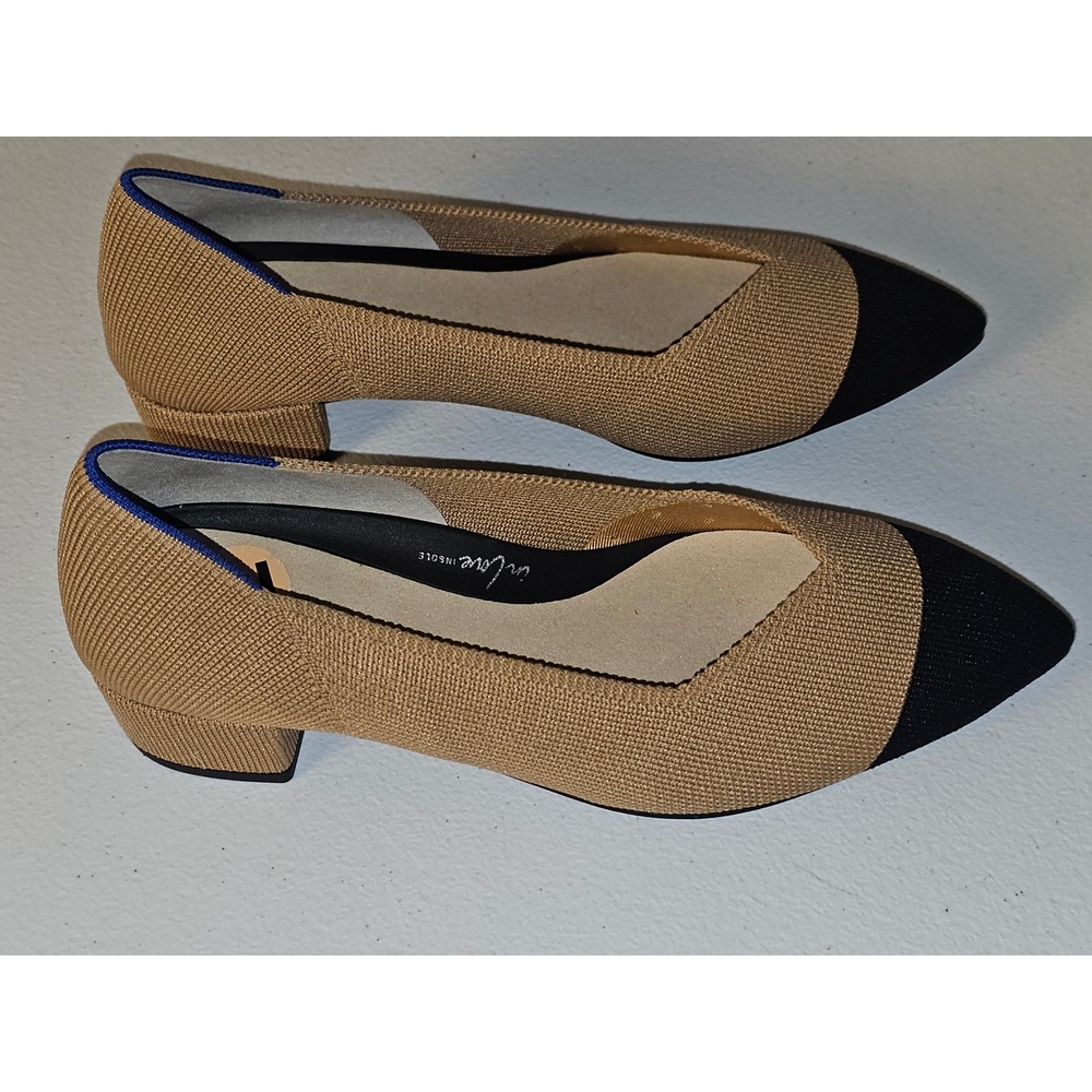 Rothy's Womens Tan Black Wren Captoe The High Point Heel Shoes 7
